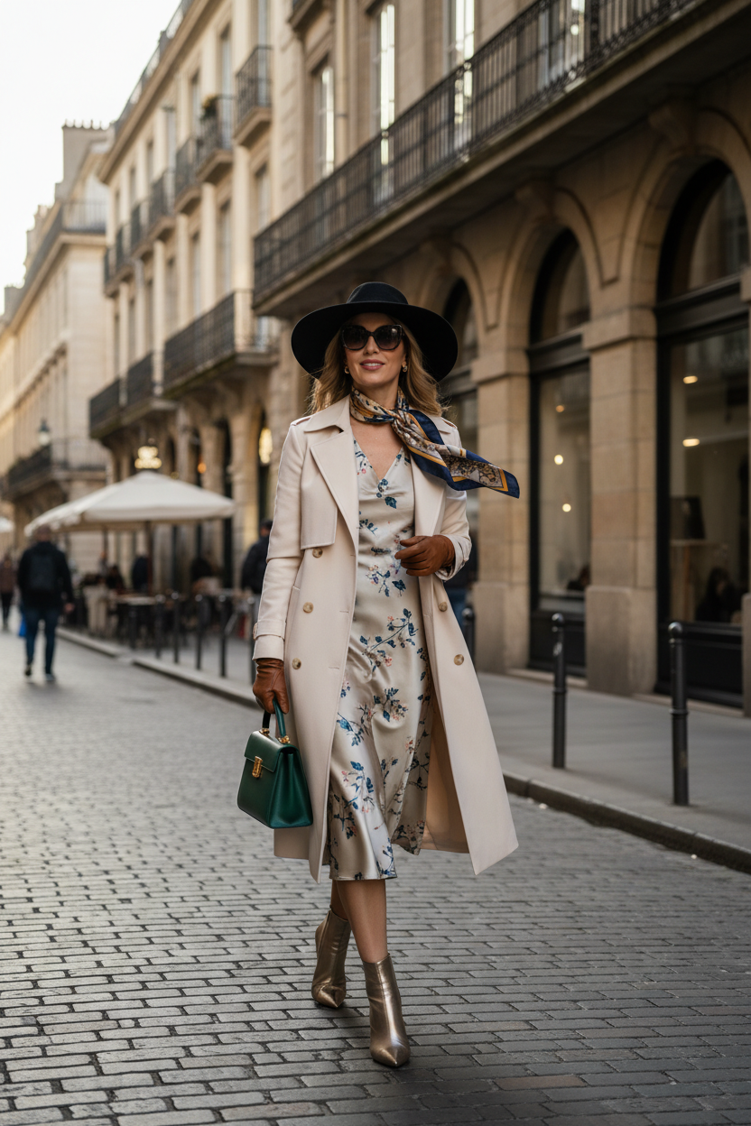 Donna elegante che cammina in strada